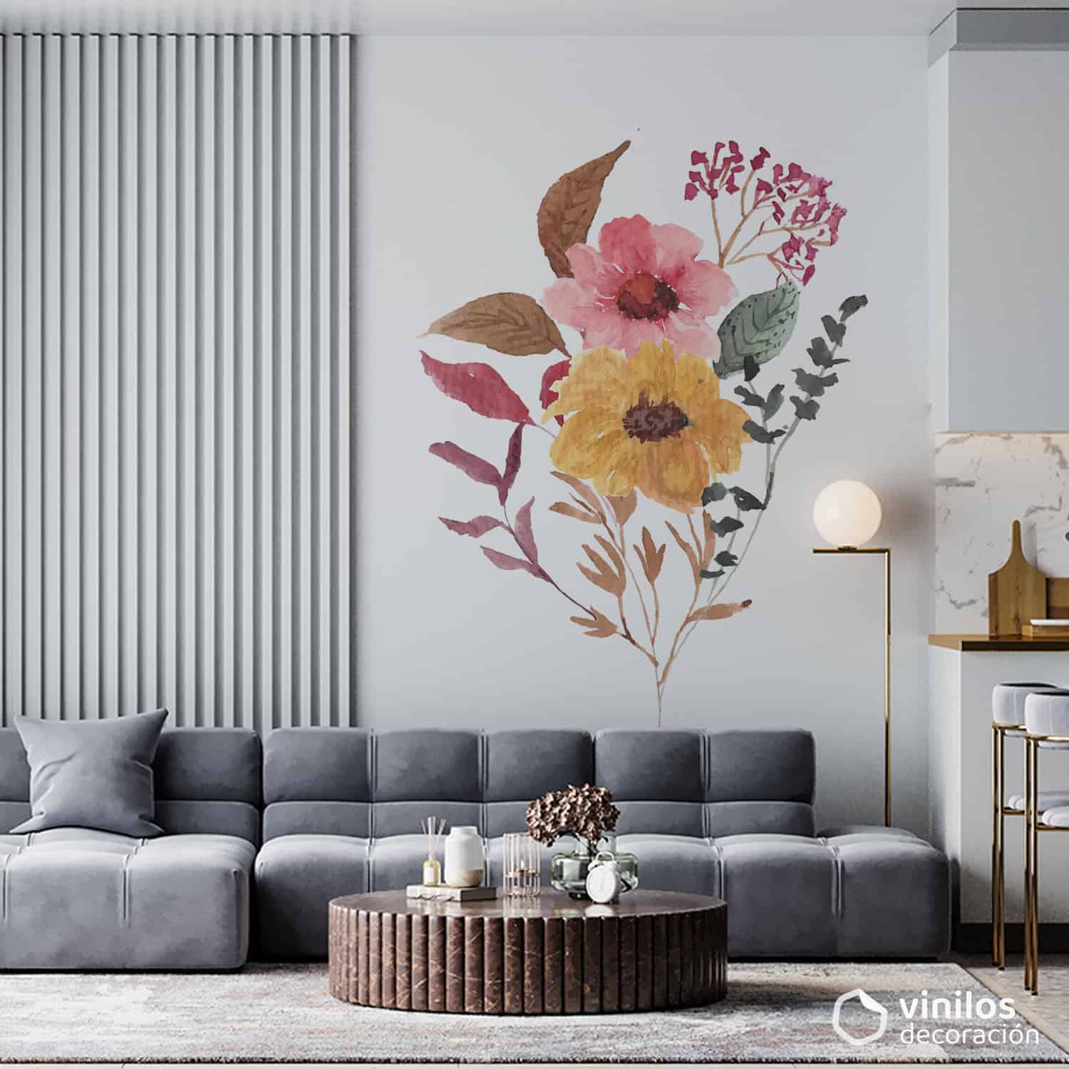 Ilustración de flores en acuarela vinilos decorativos para pared
